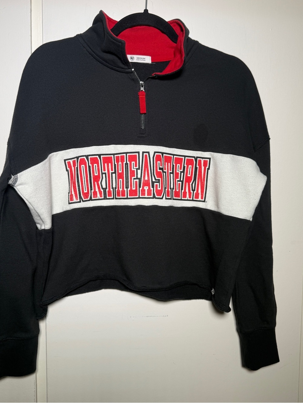 '47 Northeastern Black & Red Quarter-Zip Cropped Sweatshirt Womens Medium